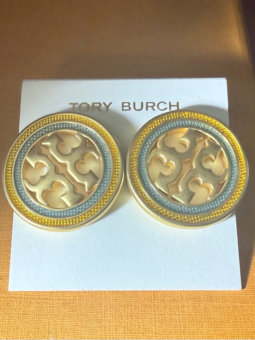 Tory Burch Circle Pave Double T Gold-Tone Logo  Earrings
